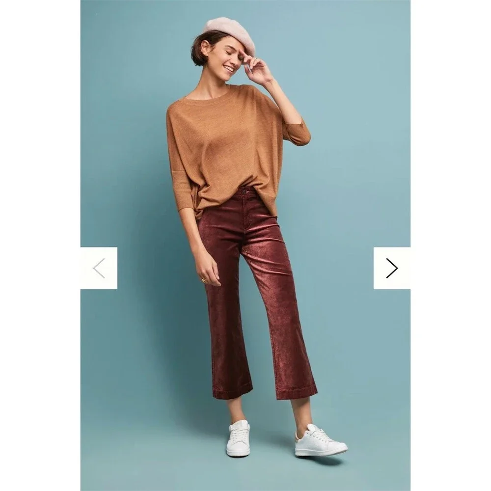 Anthropologie PAIGE Nellie Culotte Jeans Womens Size 31 Burgundy High Rise - Picture 5 of 6